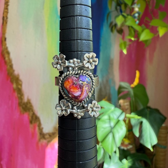 Jewelry - Spiny Oyster Heart Flower 925 Sterling Silver Ring Sz 7.5 | SS